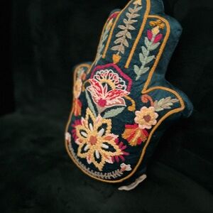 Cost Plus World Market Teal and Gold Embroidered Pillow